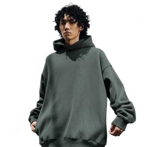 Custom Logo Baggy Hoodies with No String High Quality 80% Cotton Drop Shoulder Heavyweight Hoodie for Men