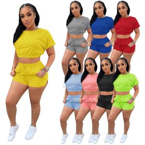 2021 Fall Fashion Womens 2 Piece Sports T-shirt Shorts Summer Bulk Jogging Suits
