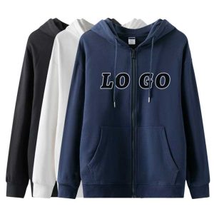 Wholesale 300gsm Cotton Zip Up Hoodie Custom Embroidery Men French Terry Drop Shoulder Hoodie