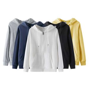 300gsm Cotton French Terry Zipper Hoodie For Unisex Custom Logo Embroidery Zip Up Blank Hoodie