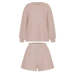 Fashion Heavyweight Polyester Womens Crewneck Sweatshirt And Shorts Set