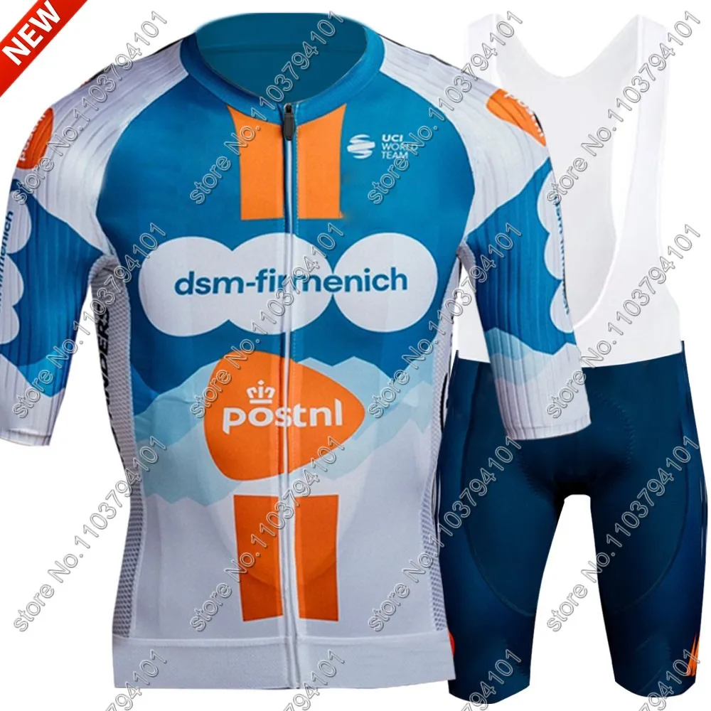 Team DSMFUL 2024 Cycling Jersey Set Short Sleeve Blue Netherlands Clothing Bike Shirt Suit Bicycle Bib Shorts MTB Maillot Ropa