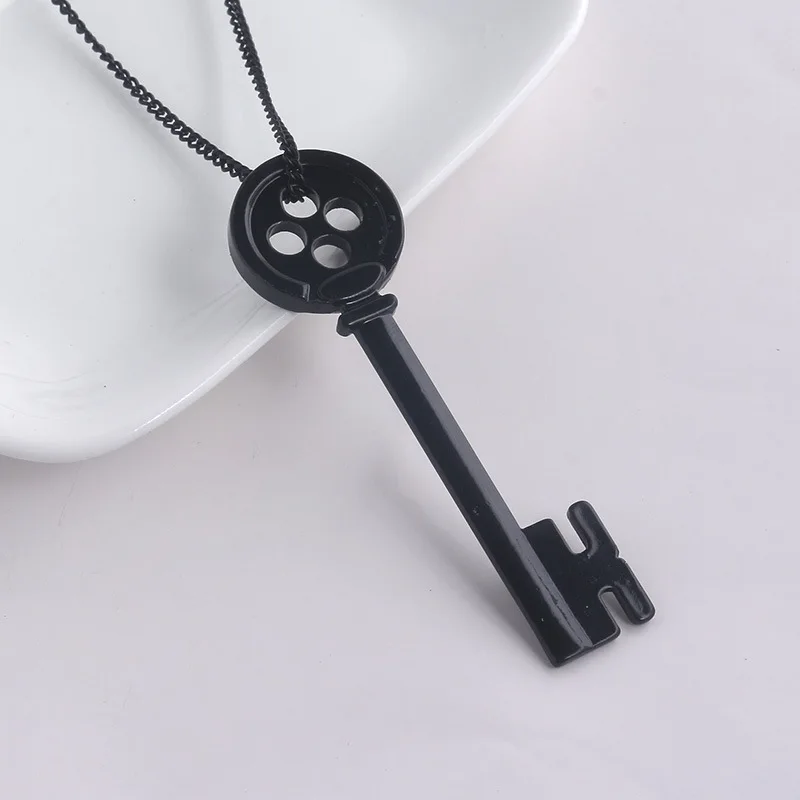 Movie Coraline Necklace Jewelry Black Button Key Of The Secret Door Pendant Necklaces Cosplay Accessories