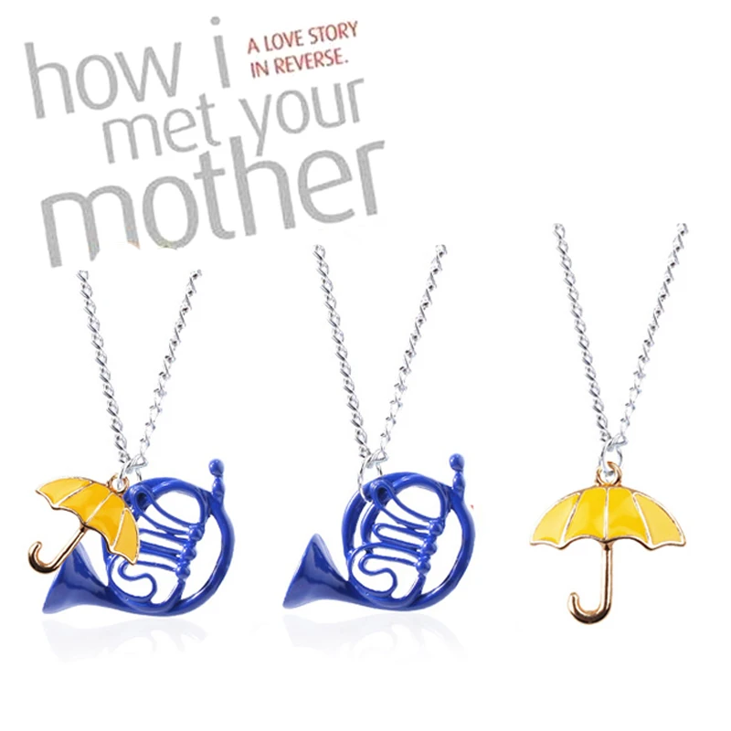 Classic Movie HIMYM Necklace How I Met Your Mother Blue French Horn Yellow Umbrella Charm Choker For Women Jewelry Gift