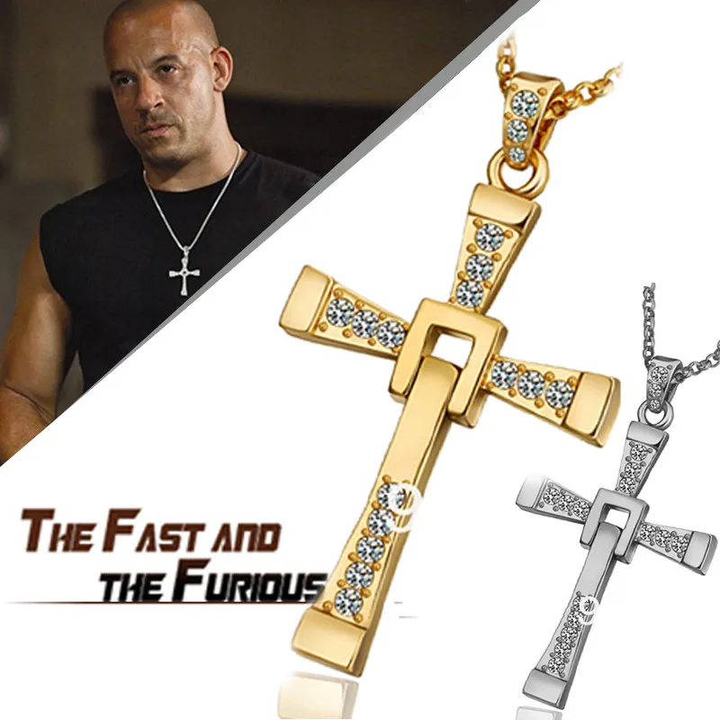 Movie Fast And Furious 8 Necklace Religious Crystal Cross Pendant Necklace Men Gift Rhinestone Colar Drop Shipping