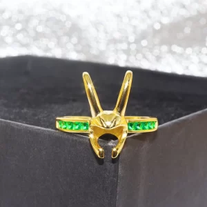 Brand New Unique Design Fashionable Loki Ring with Green Zircon Opening Adjustable Size Time Planning Bureau Movie Character