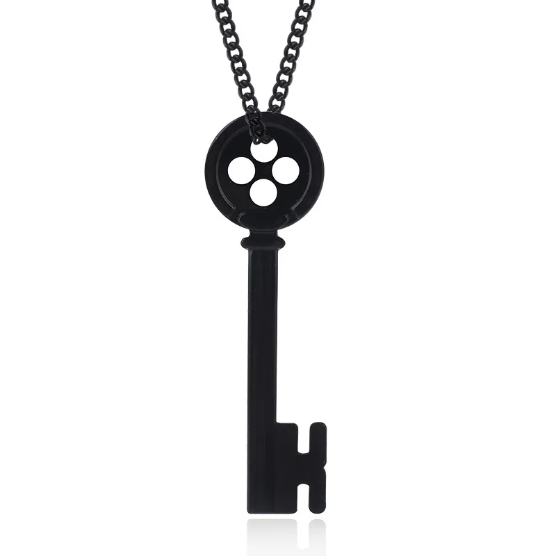 Movie Coraline Black Button Key Of The Secret Door Pendant Necklaces Cosplay Accessories