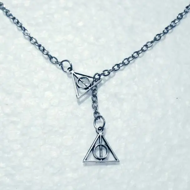 New Triangle Movie Trendy Jewelry  The Deathly Hallows Charm Double Cross Pendant Adjustable Lariat Chain Necklace