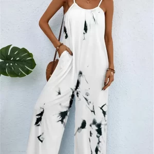 Spring and summer 2024 ladies digital printing color gradient sleeveless casual baggy jumpsuit