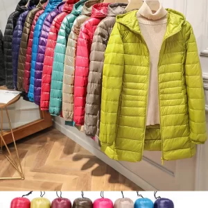 Female Long Warm Down Coat with Portable Storage Bag Women Light Down Jacket Ladies Overcoats Hip-Length High Street