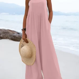 2023 Spring/Summer New Ethnic Style Fashion Solid Color Wide Leg Jumpsuit Quick Sale Tongfa European and American Women's Cross