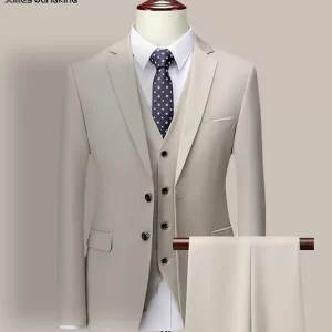 14 Color M-6XL ( Jacket + Vest+Pants ) High-end Brand Formal Business Mens Suit Three-piece Groom Wedding Dress Solid Color Suit