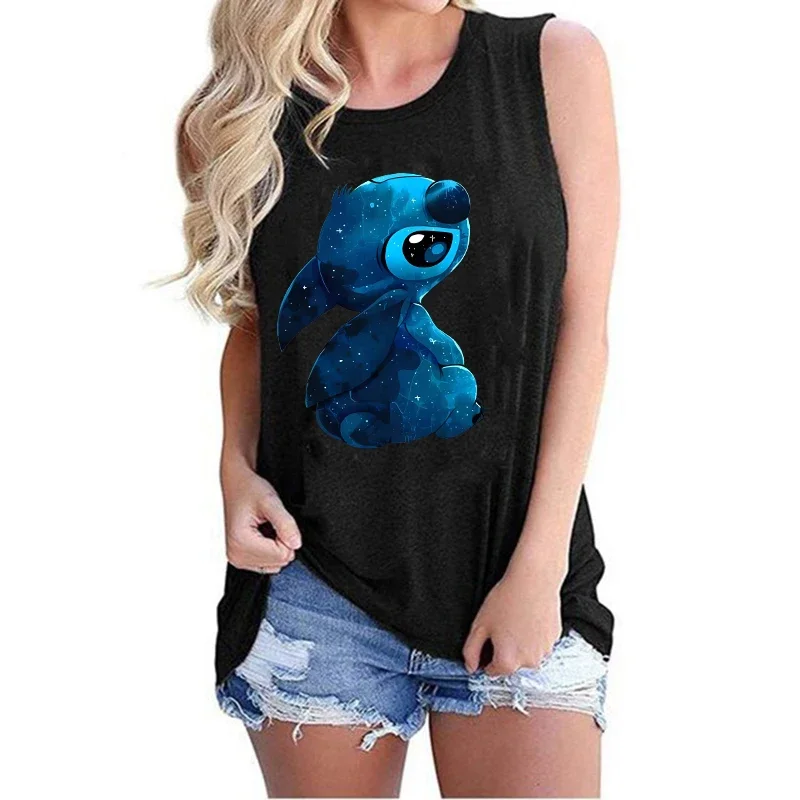 Cartoon Kawaii Disney Lilo Stitch Tank Top Funny T Shirt Women Vest Stitch T-shirt Graphic Tshirt Tee Female