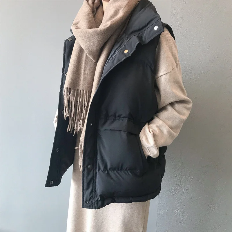 2023 Autumn Winter New Elegant Cotton Warm Vest Female Students Streetwear Korean Loose Sleeveless Parkas Vest Women