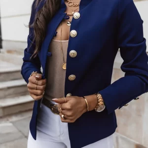 Casual O-neck Long Sleeve Jacket Outerwear Office Lady Spring Autumn Fashion Elegant Solid Blazer Coat For Women 2024 Female Top