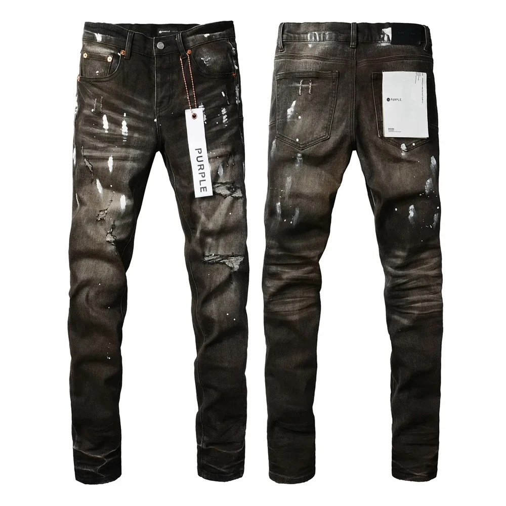 Purple Jeans American High Street Distressed Black Paint 2024 New Fashion Trend High Quality Jeans