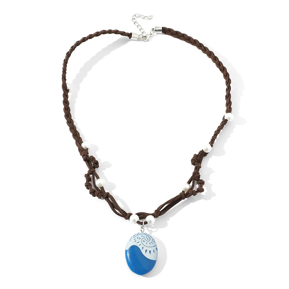 Anime Movie Princess Moana Necklace Cosplay Handmade Braided Leather Rope Necklace for Women Girl Jewelry Prop Accessories
