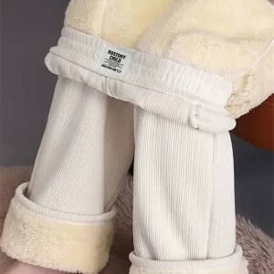 Winter Fleece Lined Wide Leg Pants CasualThicken Warm Baggy Sweatpants Women HighWaist Korean Lamb Fluff Straight Pantalones