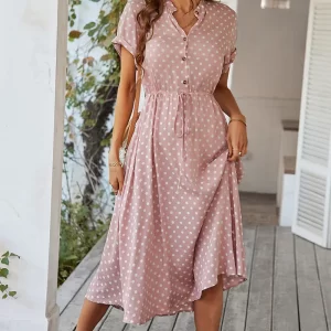 Ladies Polka Dot Print Shirt Dress Women Casual Midi Holiday Summer Dress Female Loose Women Beach Dress Sundress Robe Vestidos