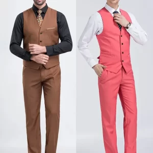 M-6XL Men's Casual Business Solid Color Vest and Pants Groom Wedding Dress Waist Coat Trousers