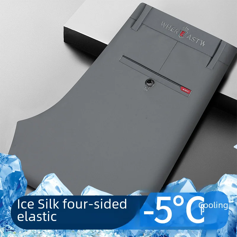 2024 Summer Men's Casual Ice Silk Breathable Middle-aged Straight-leg Pants Business Long Trousers For Business