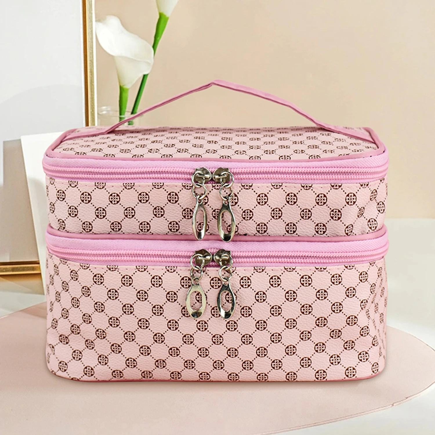 Large Capacity Makeup Bag Double Zip Women Cosmetic Bag Bathing Pouch Travel Toiletries Organizer Waterproof Storage Make Up Cas