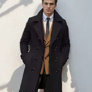 Autumn and winter men's woolen coat casual and fashionable double breasted long men's woolen coat