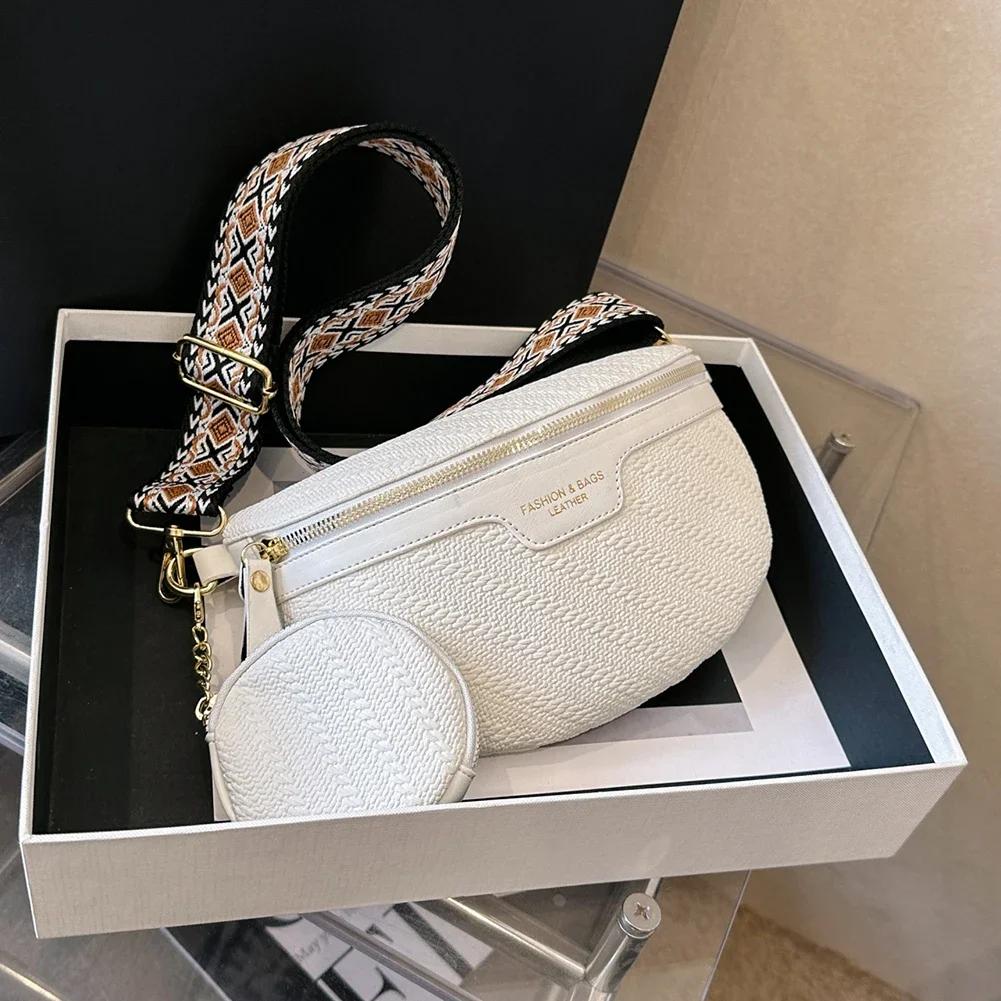 Ladies Banana Bags PU Leather Crossbody Bags with Coin Purse Wide Strap Chest Bag Women's Stylish Waist Bags Solid Shoulder Bags