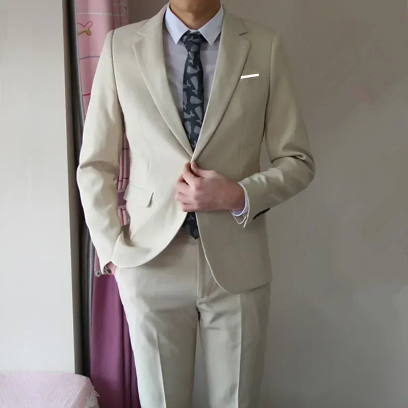 2023 New Men's Boutique Business Solid Color Wedding Hostess Suits Pants / Male Evening Dress Blazers Jacket Trousers 2 Pcs Set