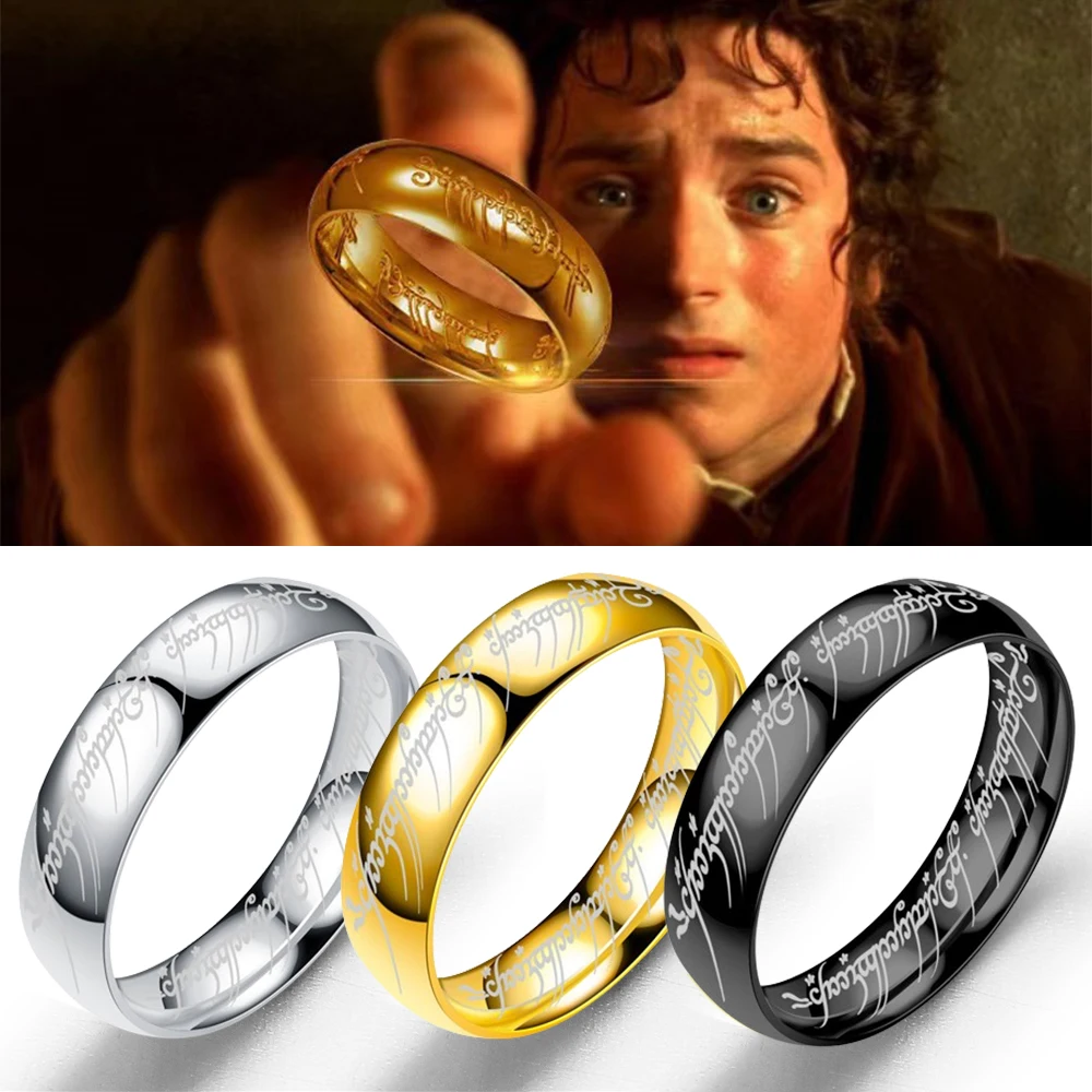 Lord of The Finger Rings  Movie with The Same Inside and Outside 3D Engraving Spanish Sanskrit Ring Stainless Steel Exquisite
