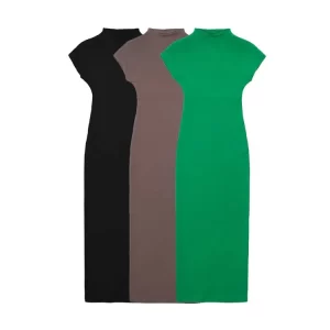 ZRN Women Fashion Fitted Knit Midi Dress Vintage O Neck Short Sleeve Female Dresses Vestidos Mujer