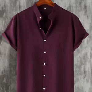 Summer Fashion Men's Short Sleeve Button Down Henley Shirts Casual Solid Beach Shirt