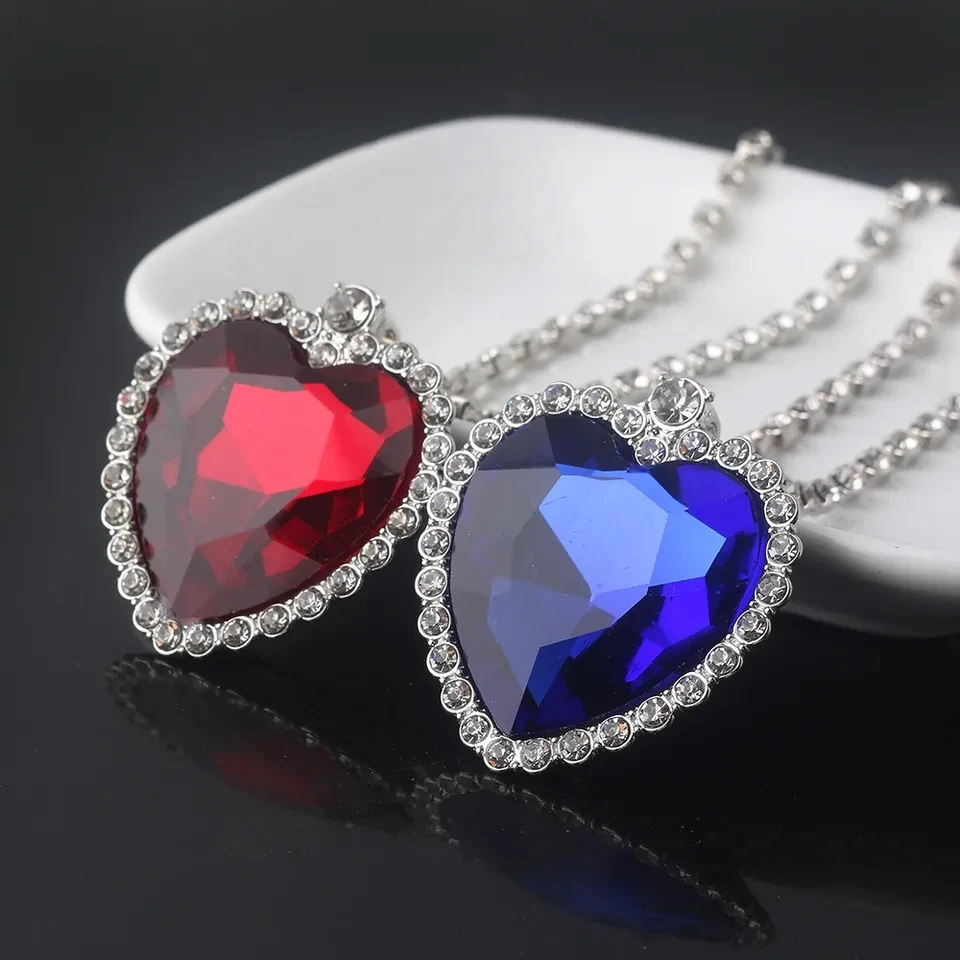Fashion Film TITANIC Heart Of the Ocean Necklace Sea Heart With Blue And Red Crystal Chain for Best Women Party Jewelry Gift