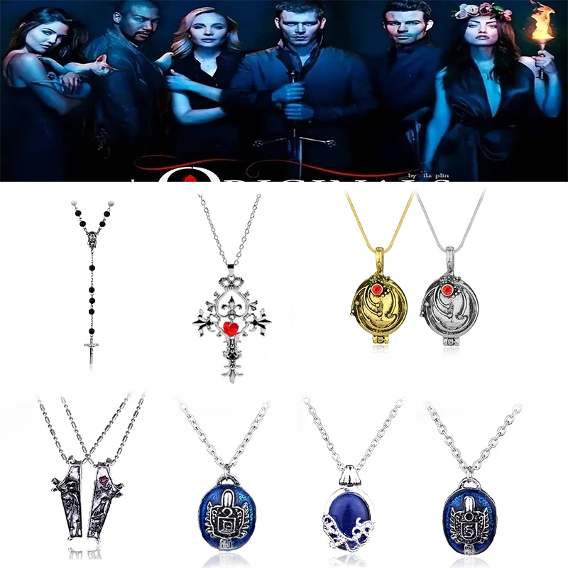 Movie The Vampire Diaries Necklace Cosplay Series Fashion Vintage Style Blue Oval Crystal Pendant Jewelry for Women Christmas Pa