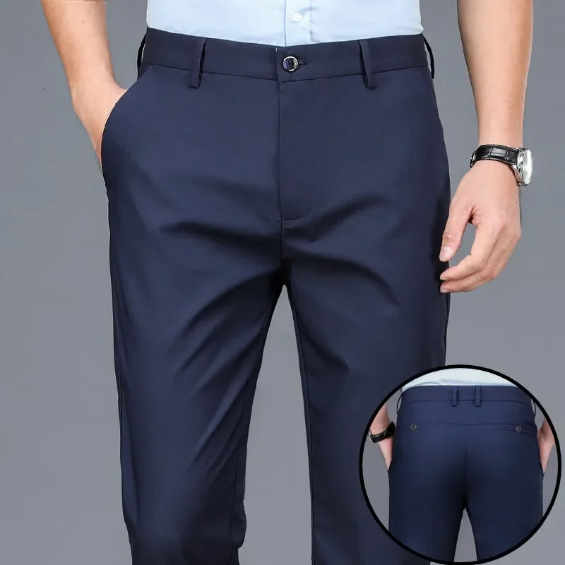 Men's Casual Straight-leg Loose-fit Pants Business Formal Summer Lightweight Ice Silk Trousers For Middle-aged Men