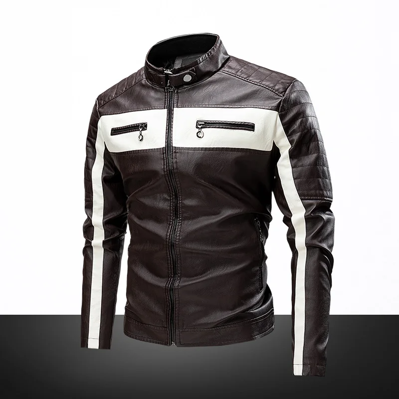Winter new standing collar leather jacket men's business high-grade leather jacket young and large size motorcycle jacket men's