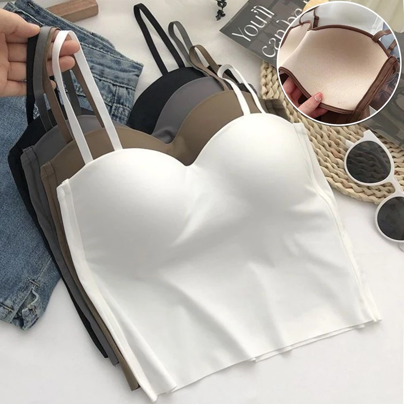 Seamless Camisole for Women Fitness Crop Tops Summer Thin Elegant Sexy All-match Casual One-piece Ice Silk Underwear TubeTop