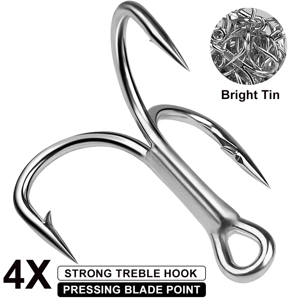 PROBEROS 10Pcs/lot 4X Luya Triple Hook Reinforced Anchor Hook Solid Size 1#-5# Triple Barbed Steel Fish Hook