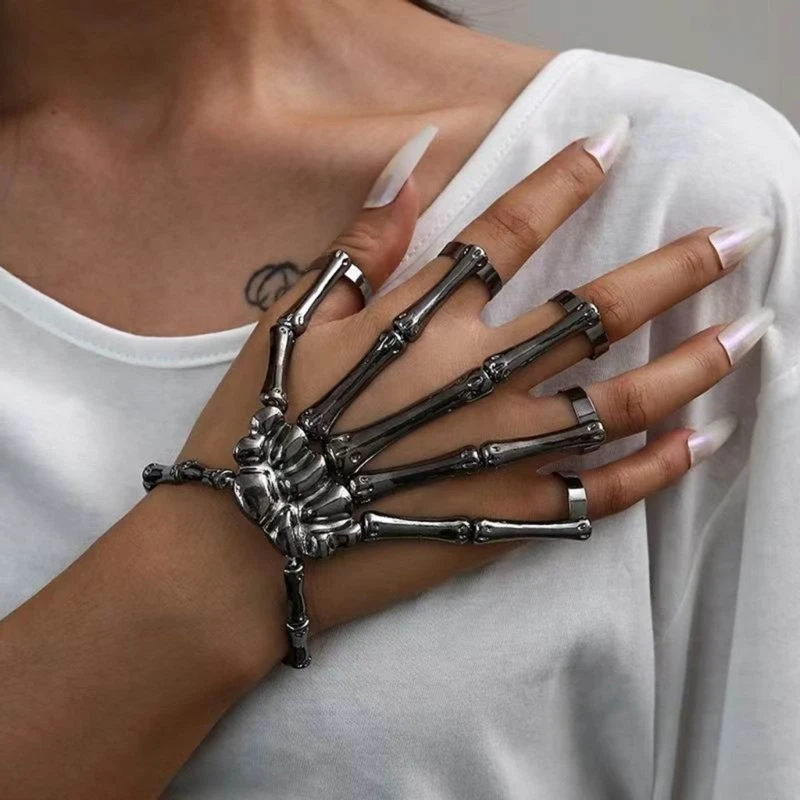 Delicate Bionic Hand Glove Intricate Metal Finger Claw Skeleton Full Finger Rings for Film Production Stage Performances