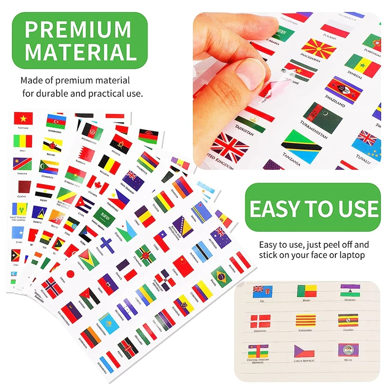 192 Countries 6 Sheets World Flag Stickers Self-Adhesive World Country Planner Travel Stickers Face Stickers for Journal Party