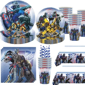 Transformation Theme Party Disposable Tableware Paper Plate Cup Tablecloth Baby Shower Kids Robot Birthday Party Decor Supplies