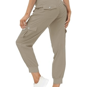 Women's Cargo Pants, Outdoor Quick Dry Casual Travel Sweatpants, Lightweight Hiking Joggers, Elastic Waist Button Pockets