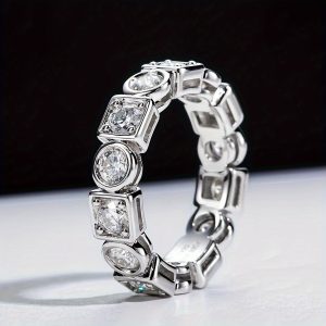 1pc S925 silver Moissanite ring, classic unisex ring for men and women, fashion Moissanite ring, interwoven square and round design | men's gifts | birthday gift | wedding | anniversary | Engagement date | Attending a banquet | anniversary