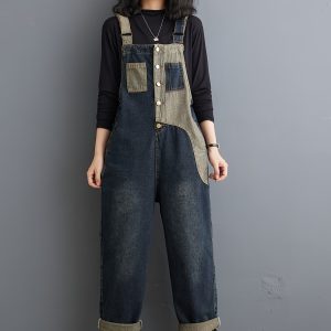 Women's Denim Overalls 2024 Fall Casual Style Long Sleeveless Waist Overalls with Shoulder Straps, Solid Color, Loose Fit, Unisex, All-Season, Non-Waterproof, Woven Fabric