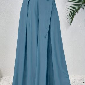 Wide Leg High-Waist Pants - Chic Tie Front, Free-Flowing Comfort, Versatile for Both Work & Play - Essential Women's Fashion.