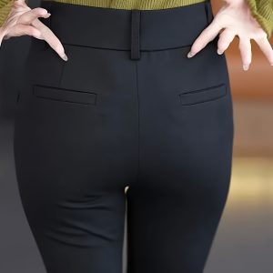 Stylish High Waist Tapered Pants - Elegant Solid Color, Button Front, Office & Work Wear, Comfortable Women's Clothing for Professional Settings