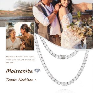 Moissamite Tennis Necklace -925 Silver Tennis Necklace, 12 Carats - Set With Sparkling Moissamite, 4mm Width, The Perfect Holiday Gift For Men, Wives, Girlfriends, Mothers, Daughters, The Highest Social Attributes, With A Beautiful Gift Box