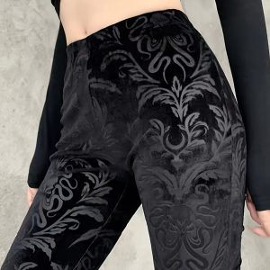 High-Elasticity Polyester Flare Leg Pants - Sexy, Elegant, and Comfortable High-Waisted Pants for Spring and Fall - Machine Washable, Random Floral Pattern, Knit Fabric, and All-Season Wear