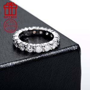 925 Silver Moissanite Round 4.0mm Full Body Ring 15-17 Pieces Of 5ct Stones Ladies Wedding Ring Engagement Ring About 4.5g Anniversary Eternal Commitment Simple Style Party Gift