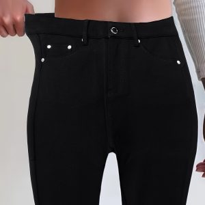 Chic Studded Slim Pants - Timeless Solid Color, Mid-rise Casual Style - Perfect for Everyday, Premium Womens Fashion
